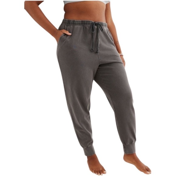 Aerie Sunrise Fleece Joggers‎ Sz Large Gray Pull on Athletic Comfort Cotton - Picture 1 of 11